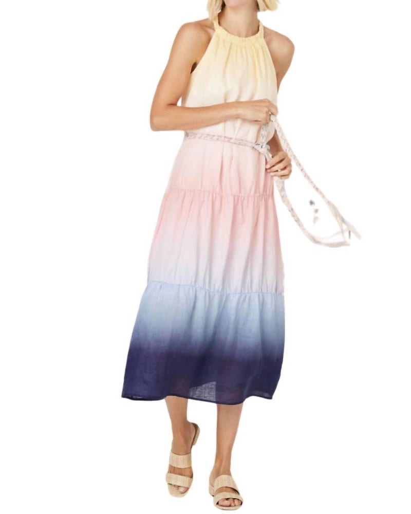 Front of a model wearing a size 10 Pfeiffer Linen Dress In Sunrise Dip Dye in Sunrise Dip Dye by Ecru. | dia_product_style_image_id:342276